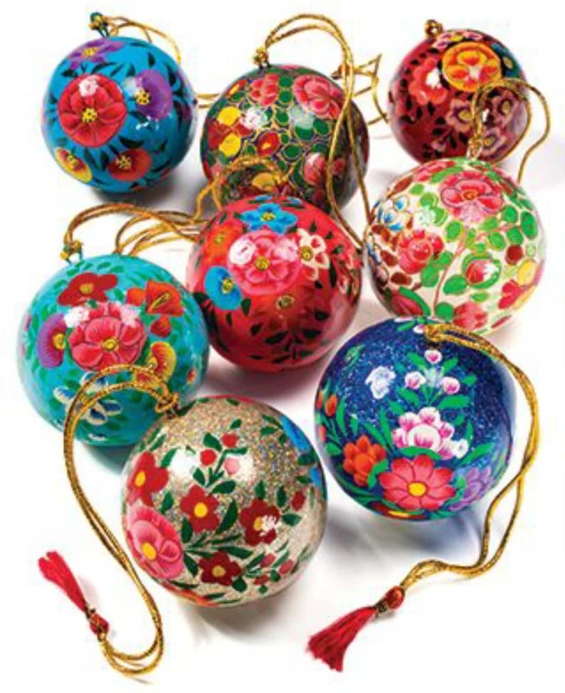 Handmade Christmas ornaments, Hand painted Christmas tree decor, Paper Mache baubles, Hanging christmas Balls, hand crafted from paper mache